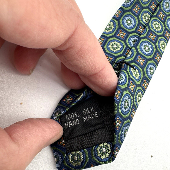 Bruno Piattelli Tie Men Geometric Floral Geometric Vintage 100% Silk USA Necktie - Picture 6 of 9